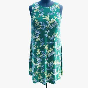 LAUREN RALPH LAUREN Sleeveless Dress Women's Size 16 Green Floral A-Line Lined